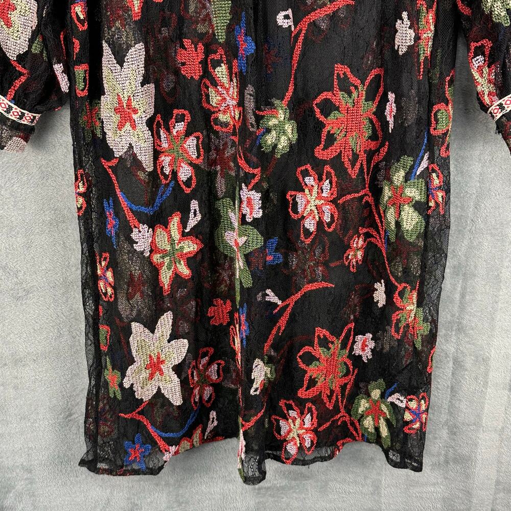 Sui By Anna Sui Dress Womens XS Black Lace Floral Long Sleeve Whimsygoth Cottage - Picture 3 of 16